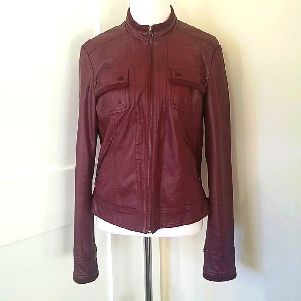 Collection by Bernardo Red/maroon faux leather moto jacket. Juniors size M.